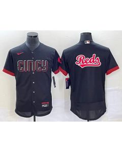 Men's Cincinnati Reds Black 2023 City Connect Big Team Logo Flex Base Stitched Jersey
