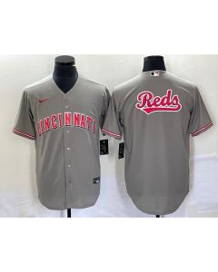 Men's Cincinnati Reds Gray Team Big Logo Cool Base Stitched Baseball Jersey