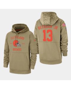 Men's Cleveland Browns #13 Odell Beckham Jr. Tan 2019 Salute to Service Sideline Therma Pullover Hoodie