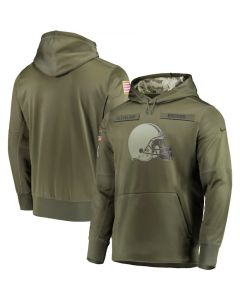 Men's Cleveland Browns 2018 Olive Salute to Service Sideline Therma Performance Pullover Stitched NFL Hoodie