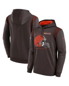 Men's Cleveland Browns 2021 Brown Sideline Logo Performance Pullover Hoodie