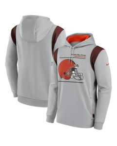 Men's Cleveland Browns 2021 Grey Sideline Logo Performance Pullover Hoodie