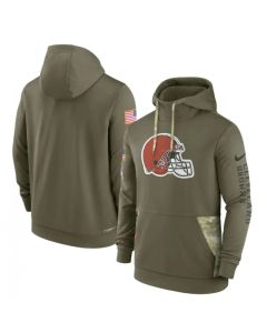 Men's Cleveland Browns 2022 Olive Salute to Service Therma Performance Pullover Hoodie