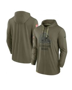 Men's Cleveland Browns 2022 Olive Salute to Service Tonal Pullover Hoodie