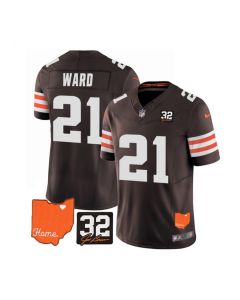 Men's Cleveland Browns #21 Denzel Ward Brown 2023 F.U.S.E. With Jim Brown Memorial Patch Vapor Untouchable Limited Stitched Jersey (Brown)