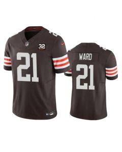 Men's Cleveland Browns #21 Denzel Ward Brown 2023 F.U.S.E. With Jim Brown Memorial Patch Vapor Untouchable Limited Stitched Jersey
