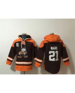 Men's Cleveland Browns #21 Denzel Ward Brown Lace-Up Pullover Hoodie