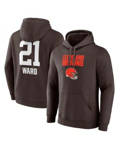 Men's Cleveland Browns #21 Denzel Ward Brown Team Wordmark Player Name & Number Pullover Hoodie