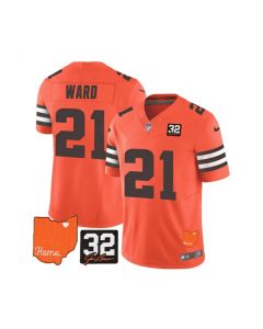 Men's Cleveland Browns #21 Denzel Ward Orange 2023 F.U.S.E. With Jim Brown Memorial Patch Vapor Untouchable Limited Stitched Jersey