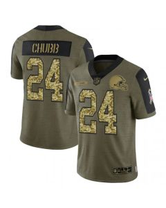 Men's Cleveland Browns #24 Nick Chubb 2021 Olive Camo Salute To Service Limited Stitched Jersey