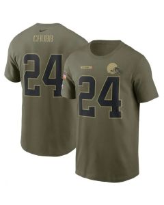 Men's Cleveland Browns #24 Nick Chubb 2021 Olive Salute To Service Legend Performance T-Shirt