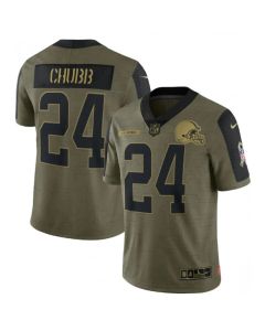 Men's Cleveland Browns #24 Nick Chubb 2021 Olive Salute To Service Limited Stitched Jersey