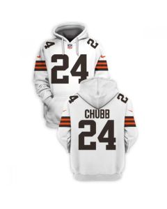 Men's Cleveland Browns #24 Nick Chubb 2021 White Pullover Hoodie
