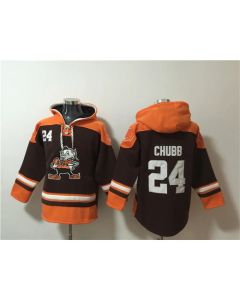 Men's Cleveland Browns #24 Nick Chubb Brown Lace-Up Pullover Hoodie (Brown)