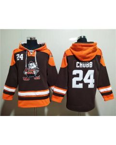 Men's Cleveland Browns #24 Nick Chubb Brown Lace-Up Pullover Hoodie