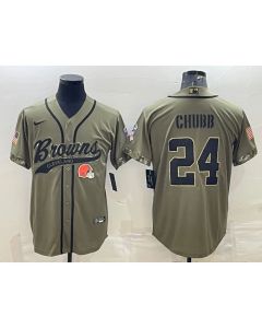 Men's Cleveland Browns #24 Nick Chubb Olive 2022 Salute To Service Cool Base Stitched Baseball Jersey