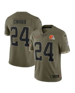 Men's Cleveland Browns #24 Nick Chubb Olive 2022 Salute To Service Limited Stitched Jersey