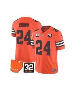 Men's Cleveland Browns #24 Nick Chubb Orange 2023 F.U.S.E. With Jim Brown Memorial Patch And 1-Star C Patch Vapor Untouchable Limited Stitched Jersey
