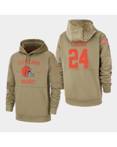 Men's Cleveland Browns #24 Nick Chubb Tan 2019 Salute to Service Sideline Therma Pullover Hoodie