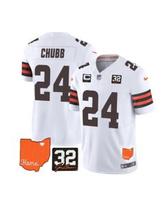 Men's Cleveland Browns #24 Nick Chubb White 2023 F.U.S.E. With Jim Brown Memorial Patch And 1-Star C Patch Vapor Untouchable Limited Stitched Jersey