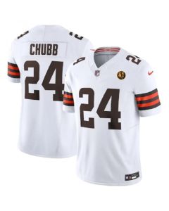 Men's Cleveland Browns #24 Nick Chubb White 2023 F.U.S.E. With John Madden Patch Vapor Limited Stitched Football Jersey