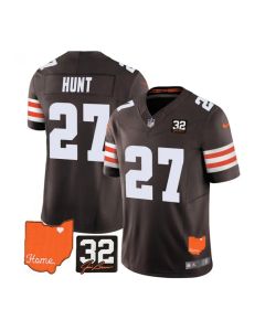 Men's Cleveland Browns #27 Kareem Hunt Brown 2023 F.U.S.E. With Jim Brown Memorial Patch Vapor Untouchable Limited Stitched Jersey