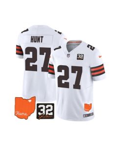 Men's Cleveland Browns #27 Kareem Hunt White 2023 F.U.S.E. With Jim Brown Memorial Patch Vapor Untouchable Limited Stitched Jersey