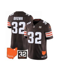 Men's Cleveland Browns #32 Jim Brown Brown 2023 F.U.S.E. With Jim Brown Memorial Patch Vapor Untouchable Limited Stitched Jersey