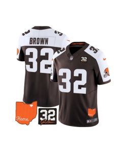 Men's Cleveland Browns #32 Jim Brown Brown/White 2023 F.U.S.E. With Jim Brown Memorial Patch Vapor Untouchable Limited Stitched Jersey