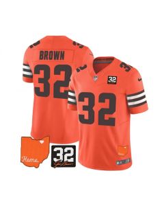 Men's Cleveland Browns #32 Jim Brown Orange 2023 F.U.S.E. With Jim Brown Memorial Patch Vapor Untouchable Limited Stitched Jersey