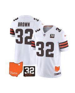 Men's Cleveland Browns #32 Jim Brown White 2023 F.U.S.E. With Jim Brown Memorial Patch Vapor Untouchable Limited Stitched Jersey