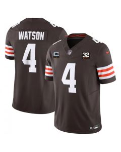 Men's Cleveland Browns #4 Deshaun Watson Brown 2023 F.U.S.E. With 1-Star C Patch And Jim Brown Memorial Patch Vapor Untouchable Limited Stitched Jersey