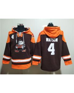 Men's Cleveland Browns #4 Deshaun Watson Brown Lace-Up Pullover Hoodie