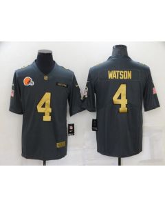 Men's Cleveland Browns #4 Deshaun Watson Grey/Gold Salute To Service Limited Stitched Jersey