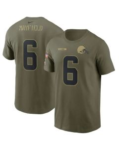 Men's Cleveland Browns #6 Baker Mayfield 2021 Olive Salute To Service Legend Performance T-Shirt