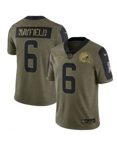 Men's Cleveland Browns #6 Baker Mayfield 2021 Olive Salute To Service Limited Stitched Jersey
