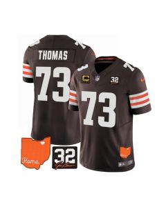 Men's Cleveland Browns #73 Joe Thomas Brown 2023 F.U.S.E. With Jim Brown Memorial Patch And 4-Star C Patch Vapor Untouchable Limited Stitched Jersey