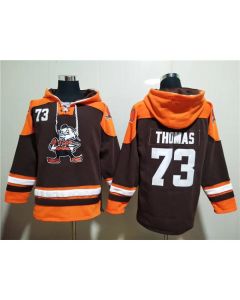 Men's Cleveland Browns #73 Joe Thomas Brown Lace-Up Pullover Hoodie