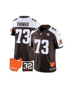 Men's Cleveland Browns #73 Joe Thomas Brown/White 2023 F.U.S.E. With Jim Brown Memorial Patch And 4-Star C Patch Vapor Untouchable Limited Stitched Jersey