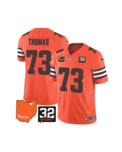 Men's Cleveland Browns #73 Joe Thomas Orange 2023 F.U.S.E. With Jim Brown Memorial Patch And 4-Star C Patch Vapor Untouchable Limited Stitched Jersey