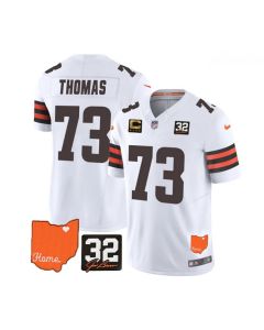 Men's Cleveland Browns #73 Joe Thomas White 2023 F.U.S.E. With Jim Brown Memorial Patch And 4-Star C Patch Vapor Untouchable Limited Stitched Jersey