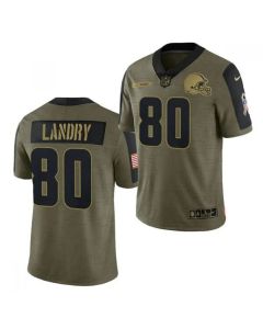 Men's Cleveland Browns #80 Jarvis Landry 2021 Olive Salute To Service Limited Stitched Jersey