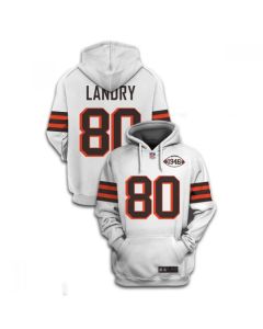 Men's Cleveland Browns #80 Jarvis Landry 2021 White 1946 Collection Pullover Hoodie