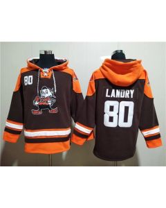 Men's Cleveland Browns #80 Jarvis Landry Brown Lace-Up Pullover Hoodie
