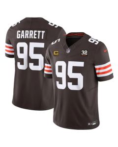 Men's Cleveland Browns #95 Myles Garrett Brown 2023 F.U.S.E. With 4-Star C Patch And Jim Brown Memorial Patch Vapor Untouchable Limited Stitched Jersey