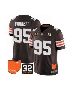 Men's Cleveland Browns #95 Myles Garrett Brown 2023 F.U.S.E. With Jim Brown Memorial Patch And 4-Star C Patch Vapor Untouchable Limited Stitched Jersey