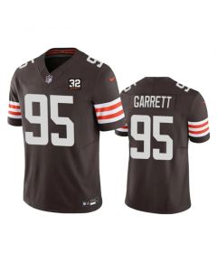Men's Cleveland Browns #95 Myles Garrett Brown 2023 F.U.S.E. With Jim Brown Memorial Patch Vapor Untouchable Limited Stitched Jersey