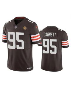Men's Cleveland Browns #95 Myles Garrett Brown 2023 F.U.S.E. With John Madden Patch Vapor Limited Stitched Football Jersey
