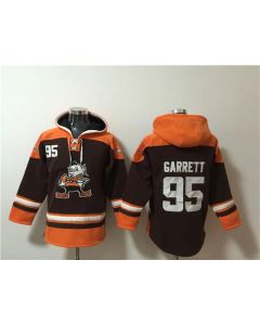 Men's Cleveland Browns #95 Myles Garrett Brown Lace-Up Pullover Hoodie