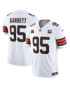 Men's Cleveland Browns #95 Myles Garrett White 2023 F.U.S.E. With 4-Star C Patch And Jim Brown Memorial Patch Vapor Untouchable Limited Stitched Jersey